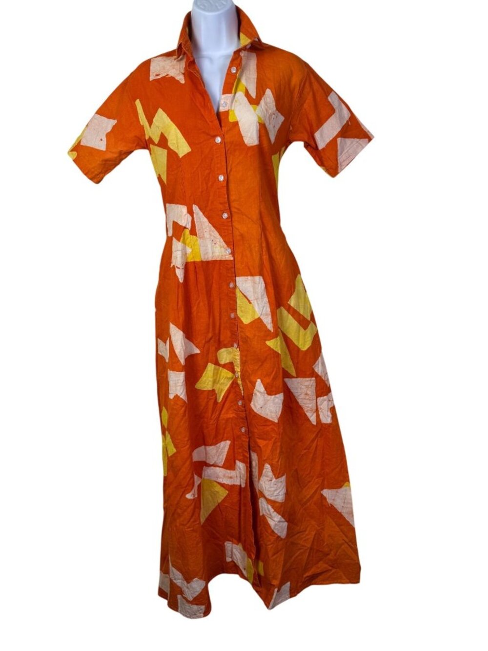Studio 189 Cotton Short Dress Handmade Orange Button Up Maxi Shirt Dress Small